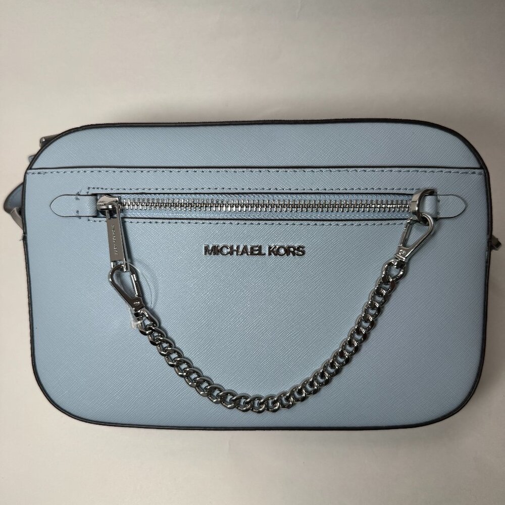 Michael Kors Light Blue Crossbody Bag with Silver Chain